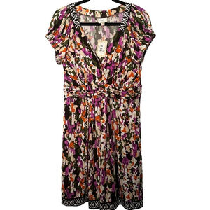 NWT ECI Size L Multi-color V-Neck Dress